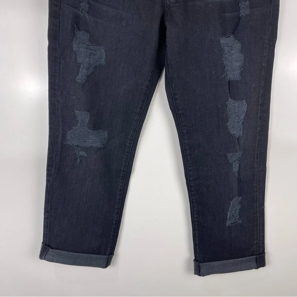 7 For All Mankind Rickie Distressed Cuffed Boyfriend Jeans Black Women's Size 28